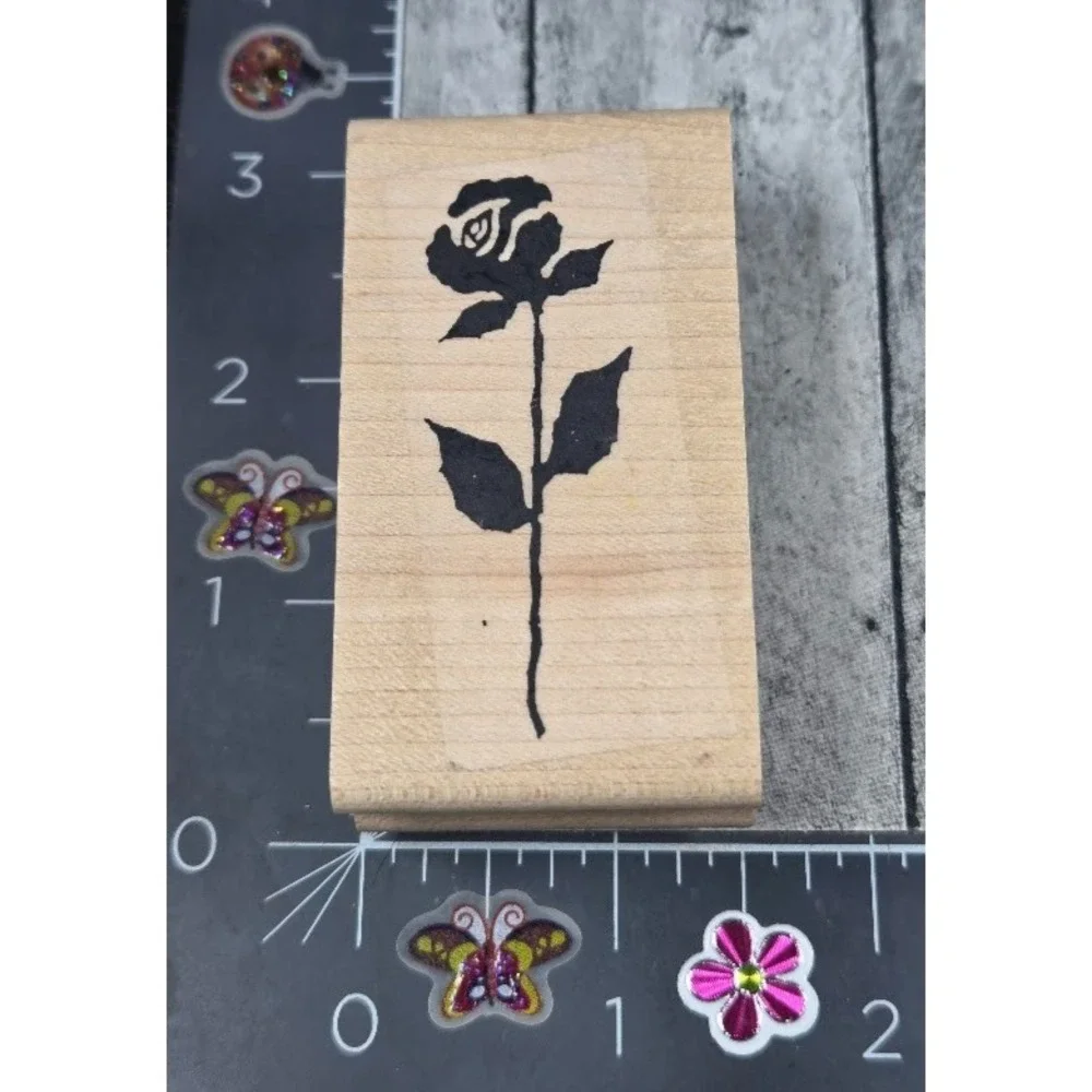 Endless Creations Single Long Stemmed Rose Silhouette Rubber Stamp Wood #C101